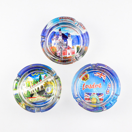 Customized Logo Luxury Souvenir Round Cigarette Smoking Pocket Ash Tray Glass Cigar Ashtray