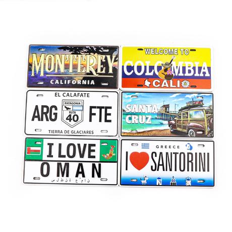 Custom Embossed Logo Bulk Countries City Tourist Souvenir Aluminum Car License Plate Fridge Magnet