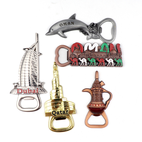 Customized Design Zinc Alloy Metal 3D Arabic Landmark Souvenir Oman Qatar Dubai Souvenir Fridge Magnet Bottle Opener