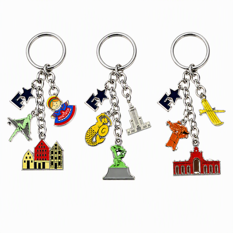 OEM Custom Your Logo Design City Landmark Tourism Souvenir Keychain Multi Charms Key Chain