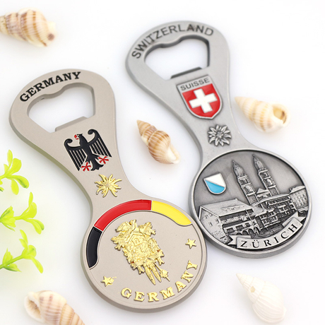 Factory Custom Design Shape Germany Switzerland Tourist Souvenir Metal Beer Bottle Opener Magnet