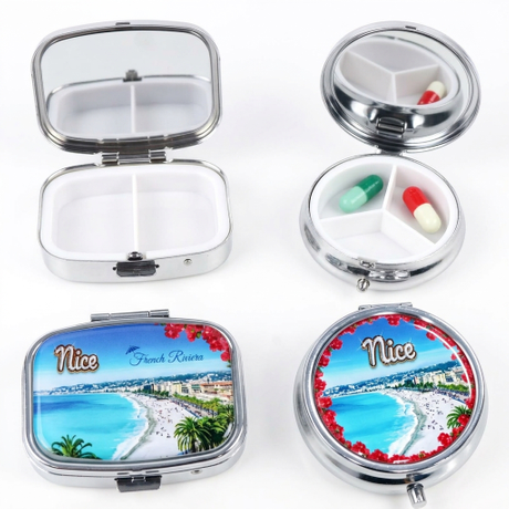Wholesale Custom Logo Nice Souvenir Round Rectangle Small Pocket Metal Pill Storage Box