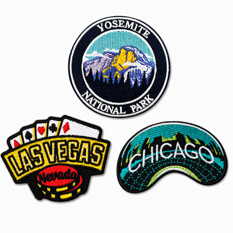 Custom Logo Clothes Fabric Patches Embroidery 3D Las Vegas Chicago Souvenir Iron on Patch
