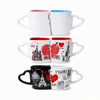 Custom Logo Ceramic Porcelain Mug Tourist Souvenir Gifts Couple Coffee Cup Set with Heart Handle