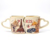 Custom Logo Ceramic Porcelain Mug Tourist Souvenir Gifts Couple Coffee Cup Set with Heart Handle