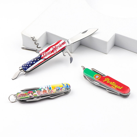 Manufacture Custom Logo 5 in 1 Mini Keychain Souvenir Multi Functional Pocket Knife
