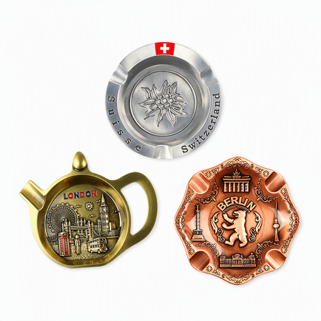 Customized Design Logo Vintage Antique Countries City Tourist Souvenir Metal Pocket Cigar Ashtray