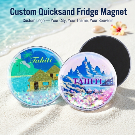 Custom Tahiti Island Souvenir Beach Tourist Gifts Quicksand Acrylic Fridge Magnet OEM Manufacturer