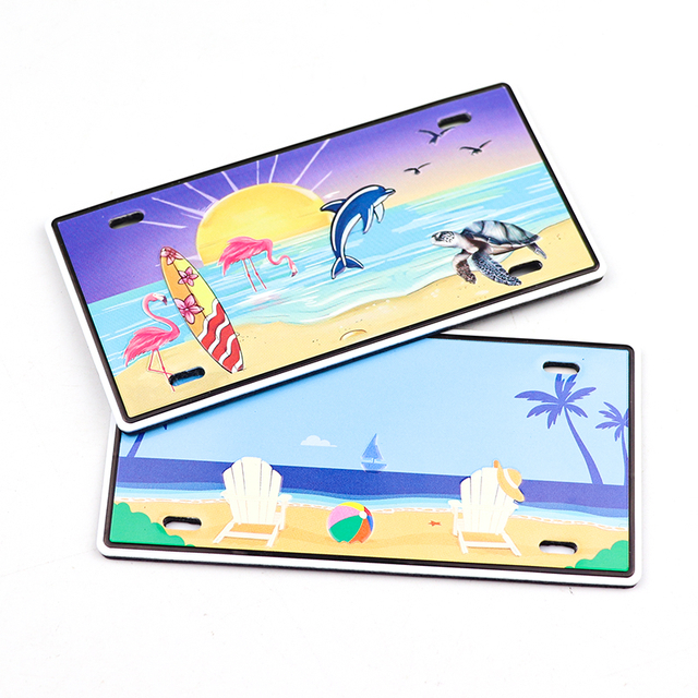 Customized Design Beach Souvenir Aluminum Car License Plate Refrigerator Fridge Magnets