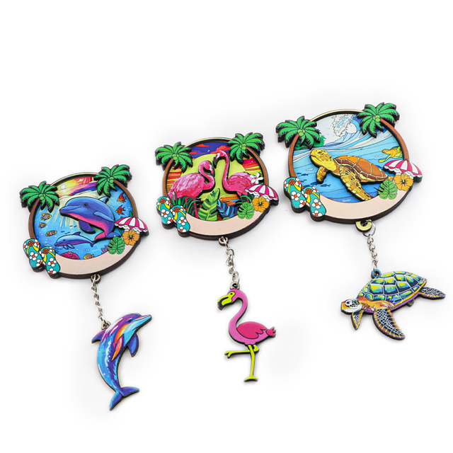 Personalized Custom Logo Beach Sea Souvenir Magnet MDF Wood Fridge Magnet with Pendant