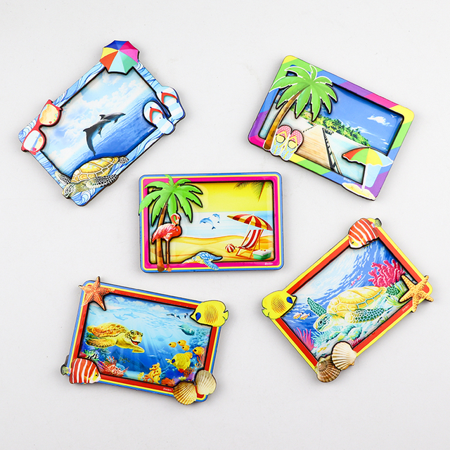 Customized Made Beach Seaside Souvenir Two Layer 3d Epoxy Wood MDF Fridge Magnet