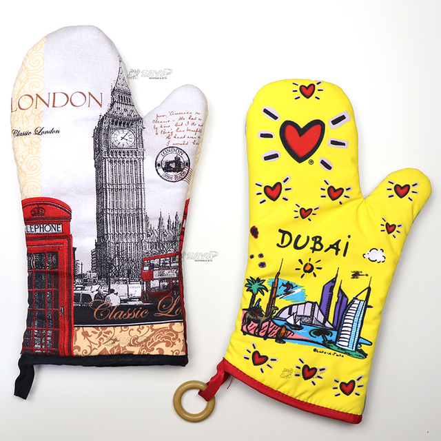 Custom Logo Digital Printed Cotton Heat Resistant Oven Gloves Kitchen Oven Mitts