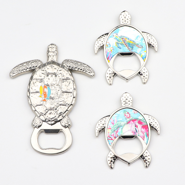 Customized Design Beach Souvenir Turtle Shaped 3D Metal Beer Bottle Opener Fridge Magnet