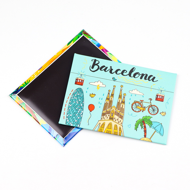 Custom Logo Printed Countries Souvenir Spain Barcelona Magnets Tinplate Tin Fridge Magnet