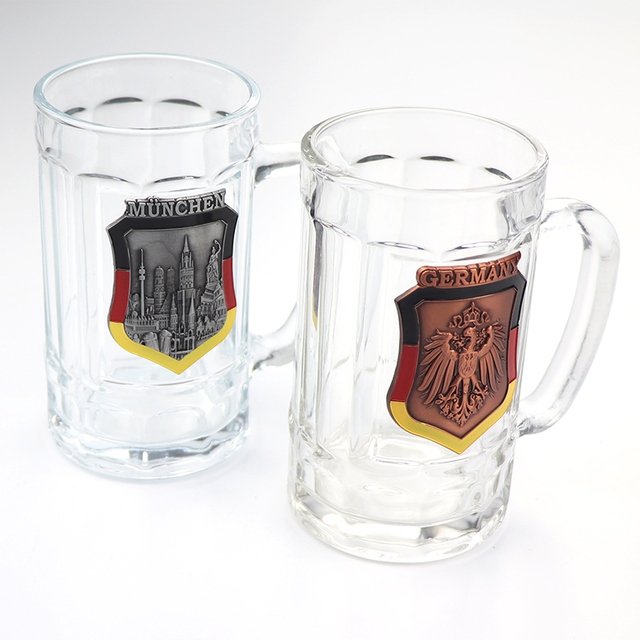 Custom Engraved Metal Logo Germany Souvenir Gifts Glass Beer Stein Mug