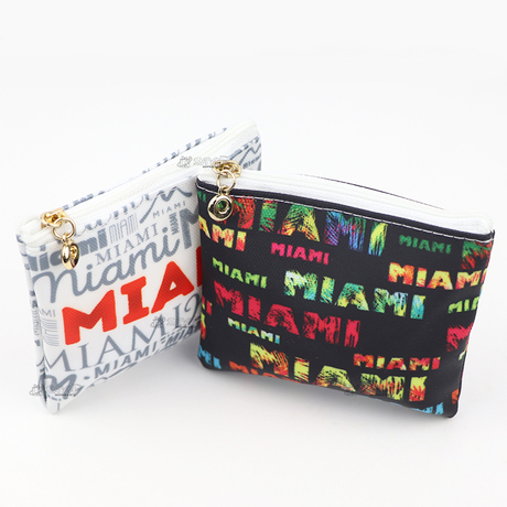 Personalized Custom Printed Logo Zipper Coin Bag Miami Beach Souvenir Coin Purse Keychain