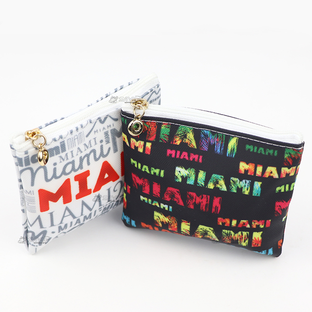 Personalized Custom Printed Logo Zipper Coin Bag Miami Beach Souvenir Coin Purse Keychain
