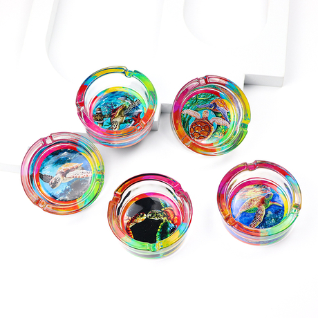 Customised Logo Round Beach Souvenir Crystal Glass Ash Tray Pocket Cigar Ashtray
