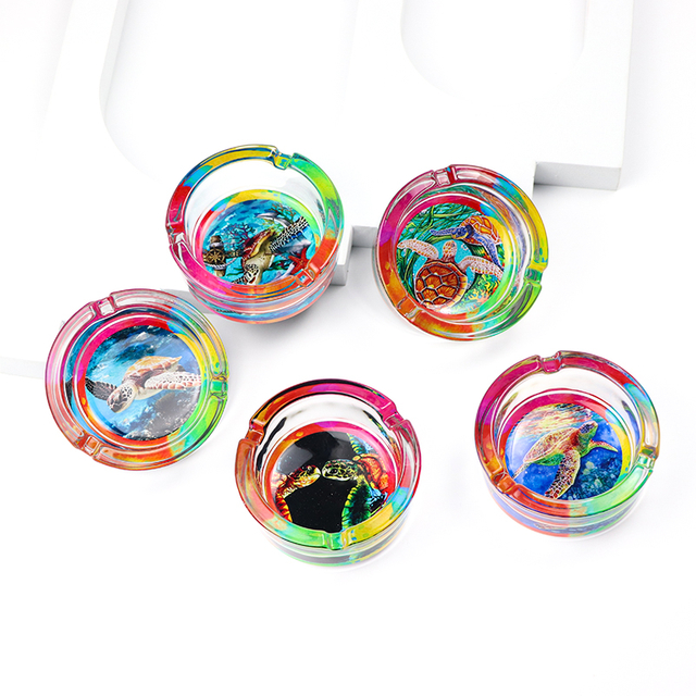 Customised Logo Round Beach Souvenir Crystal Glass Ash Tray Pocket Cigar Ashtray