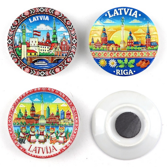 Custom Your Logo Idea Latvia Riga Tourist Souvenir Ceramic Plate Fridge Magnet